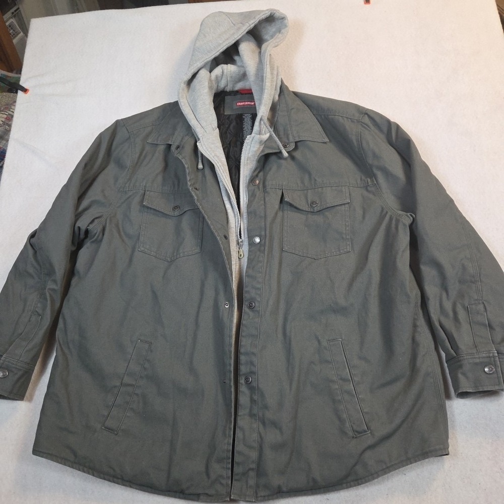 Craftsman Canvas Jacket Mens XXL Olive Gray  Full Zip Quilt Lined Hood Workwear